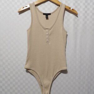 FOREVER 21 Beige Ribbed Bodysuit | M